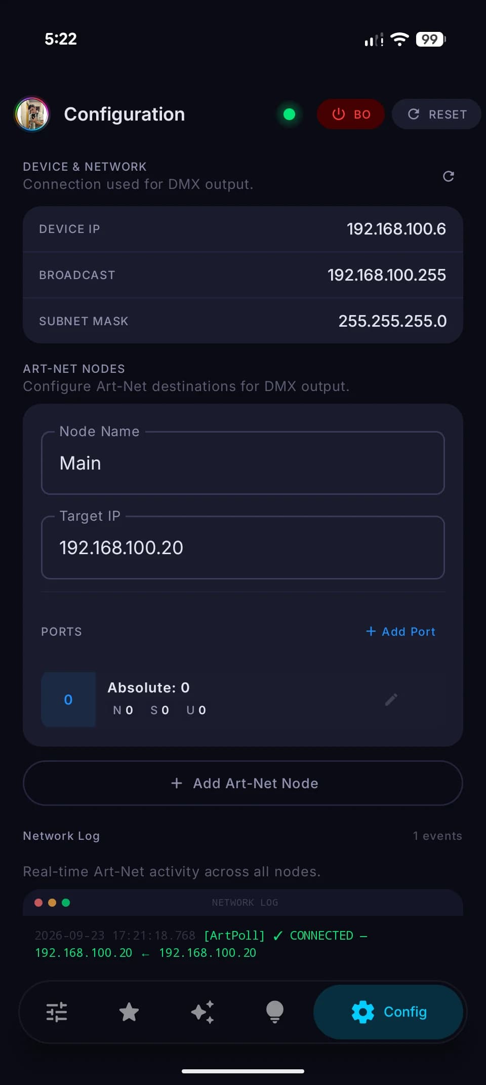 Configuration — Art-Net setup