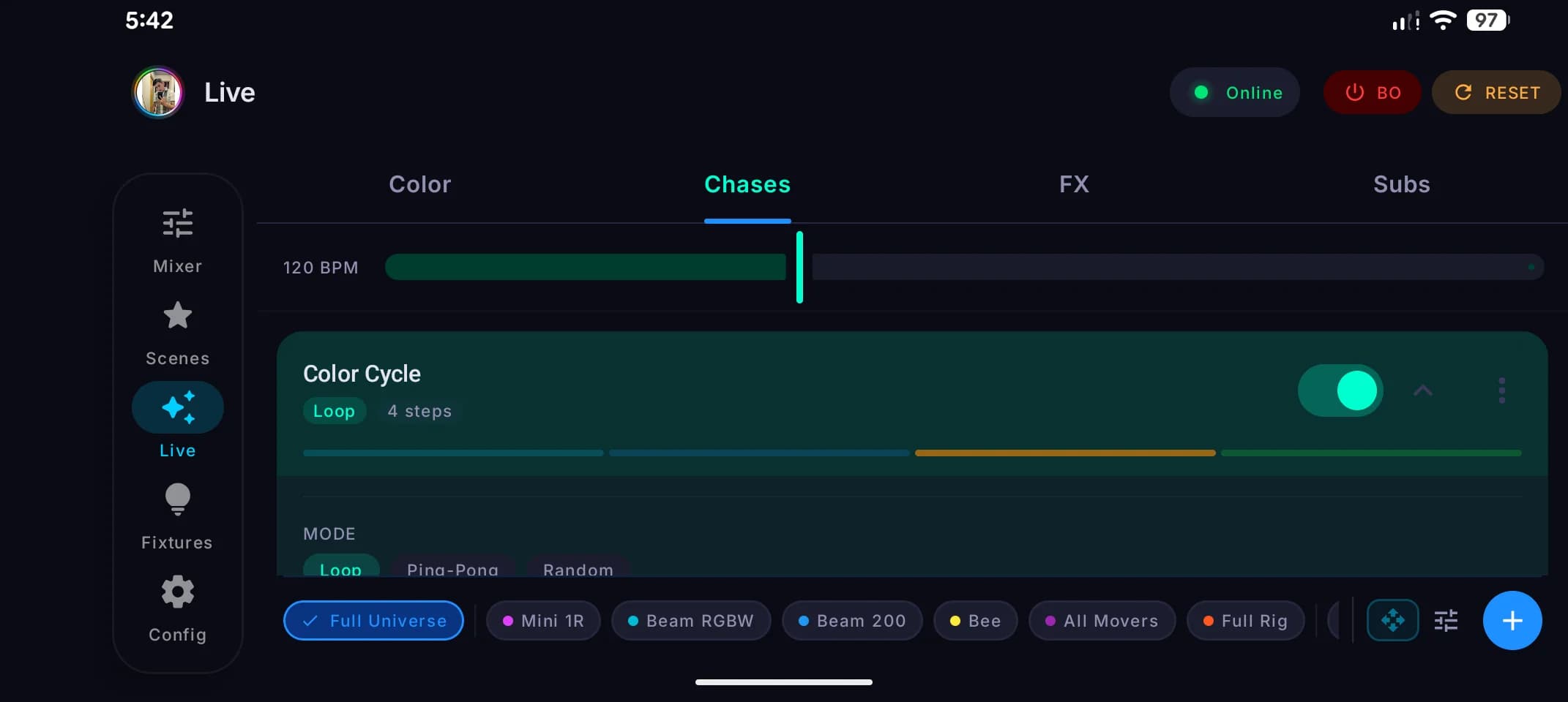 Live — Chases sequencer