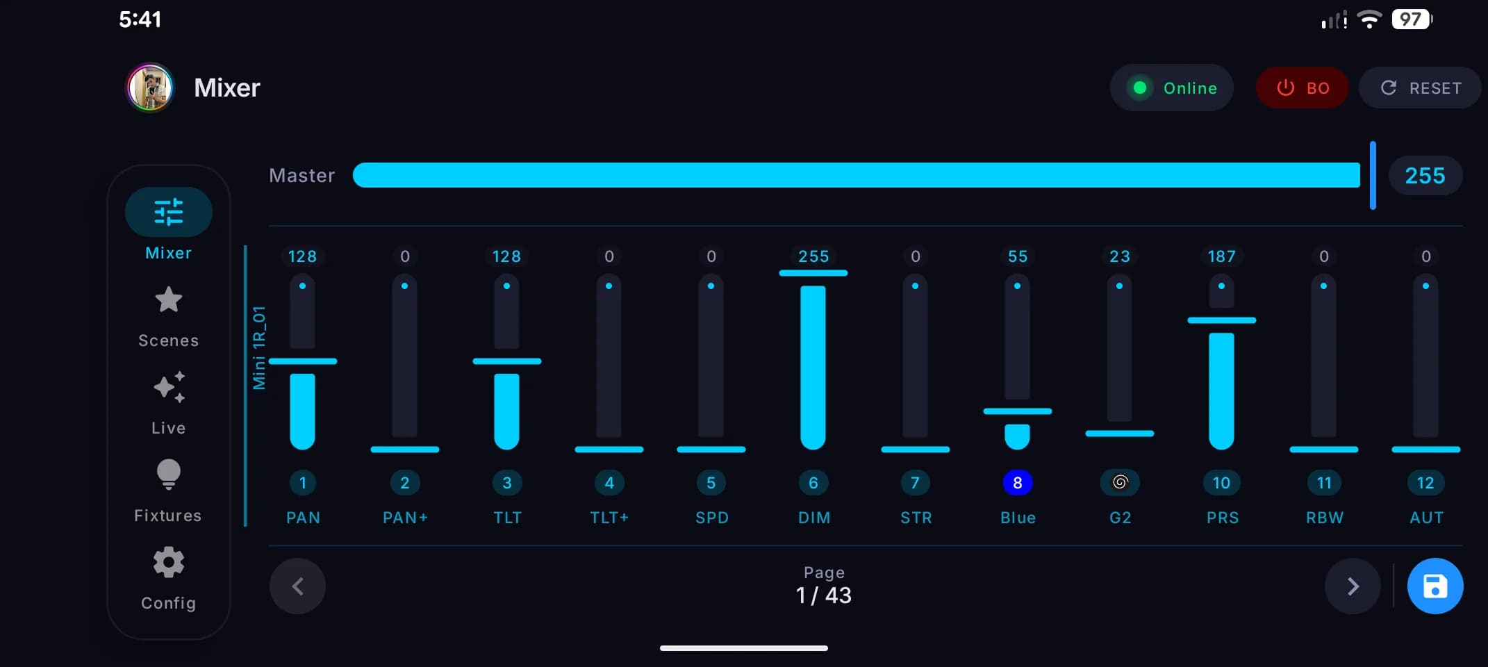 Mixer — channel faders