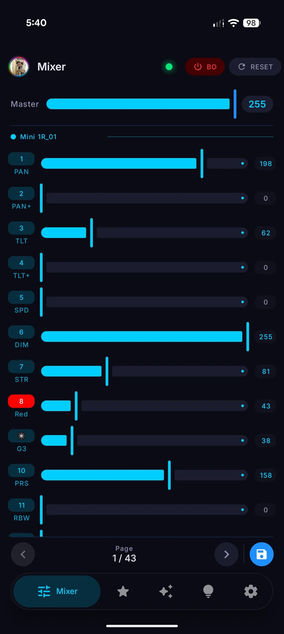 Mixer — live channel control